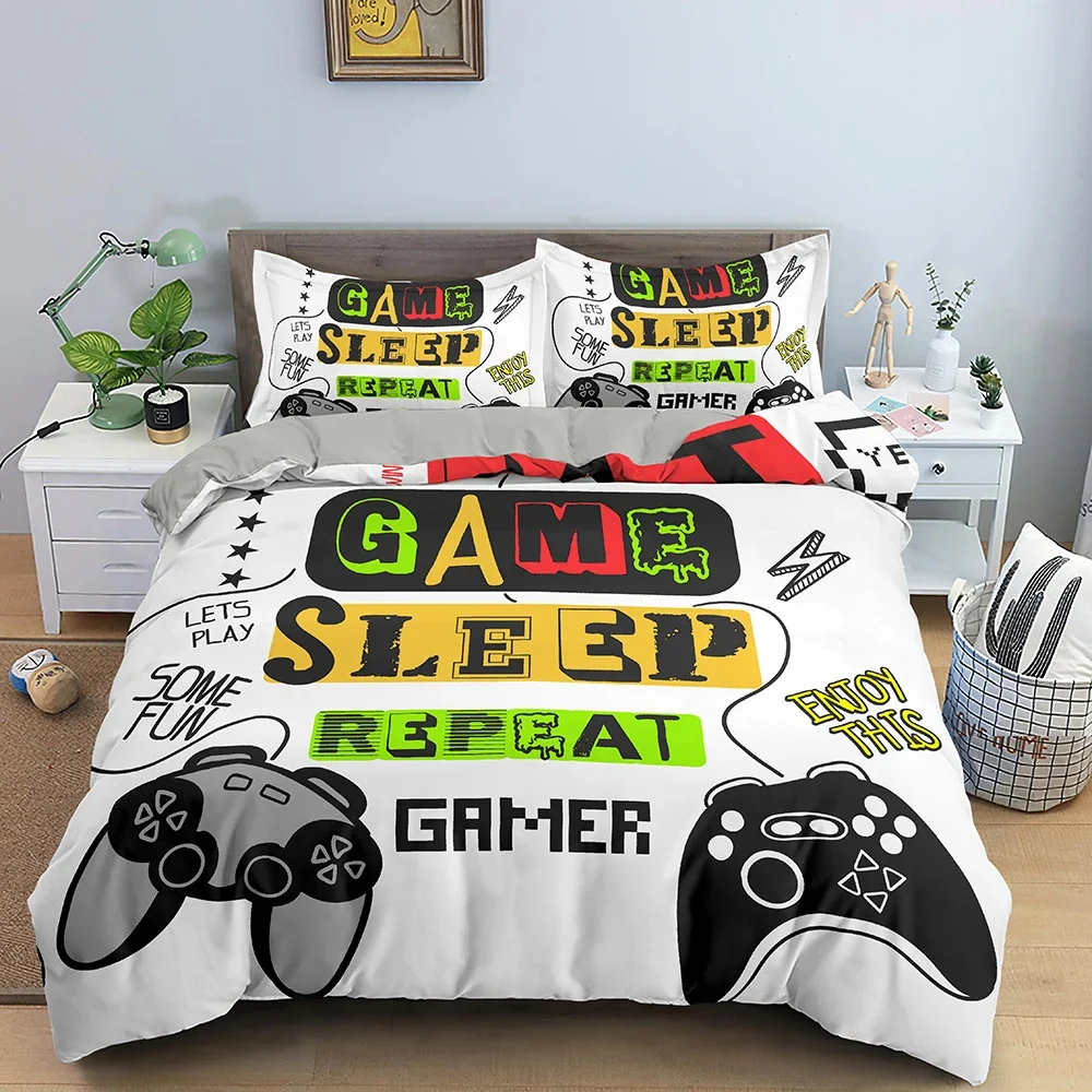 Gamepad Comforter Cover Twin Size Play Gamer Bedding Set Kids Young Man Video Games Polyester Duvet Cover Teens Game Quilt Cover