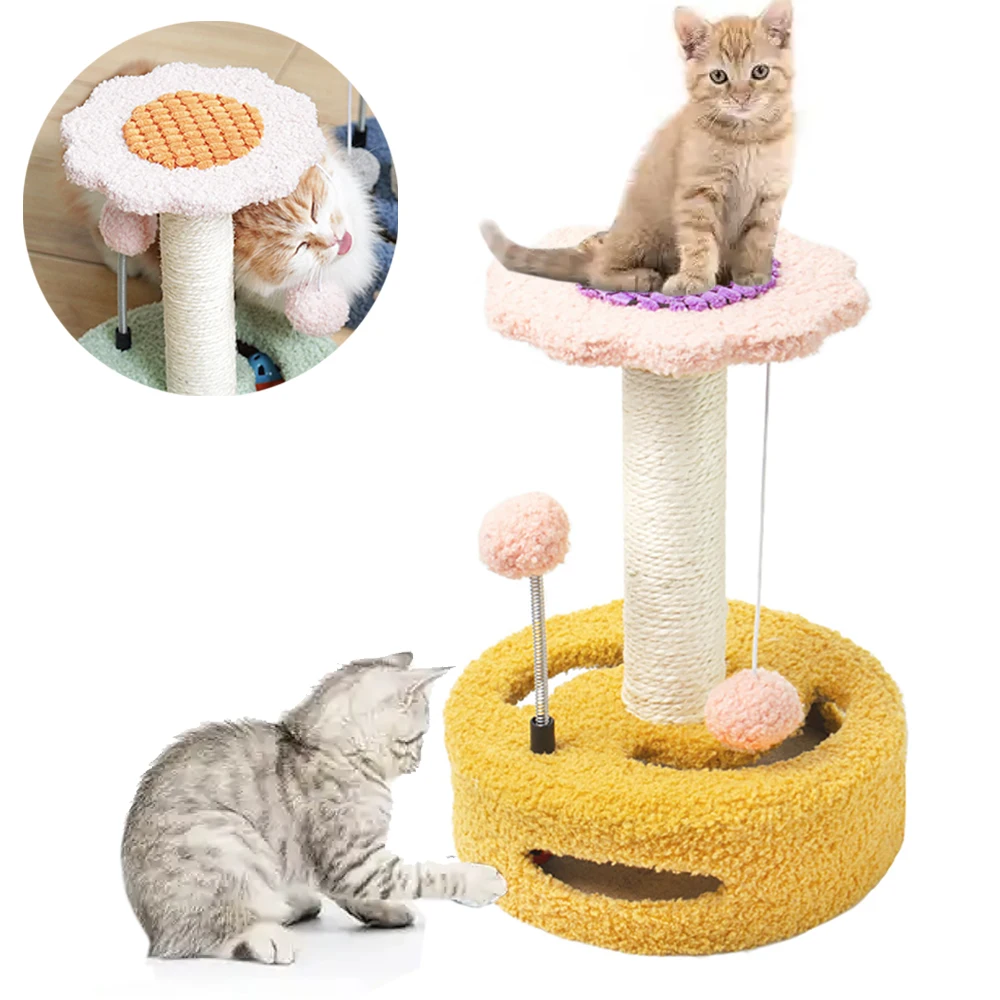 

Cat Tree Sunflower Cat Climbing Frame Jumping Platform Cat Scratching Post Pet Sisal Scratcher Claw Sharpener with Spring Balls