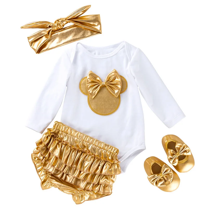 Bebê recém-nascido Gold Mouse Traje Roupas, Macacão de Algodão Infantil, Bloomers, Shorts, Ternos para Toddler Aniversário Roupas