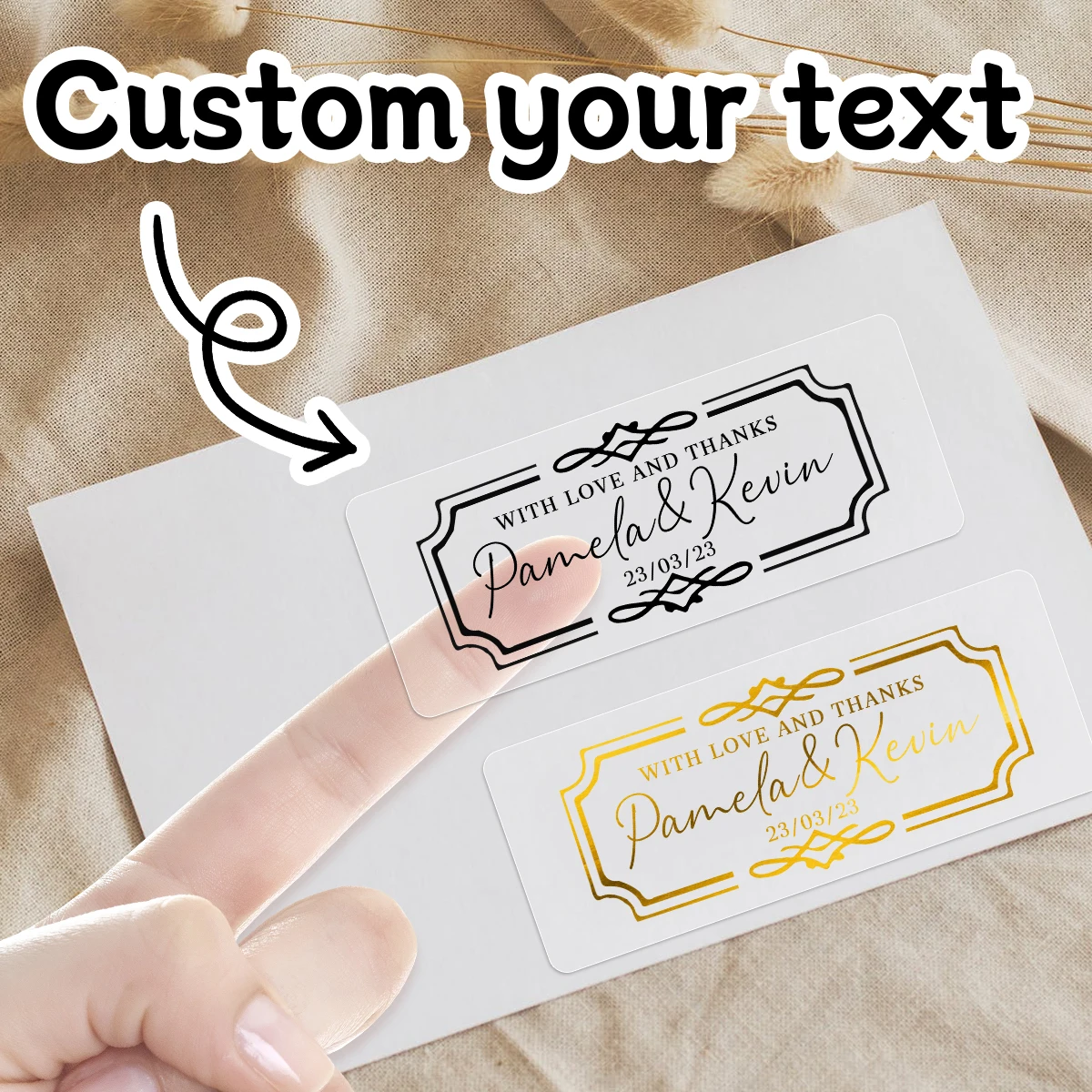 

Свадебные наклейки на заказ, персонализированные наклейки с именем, прозрачные наклейки с настраиваемым текстом