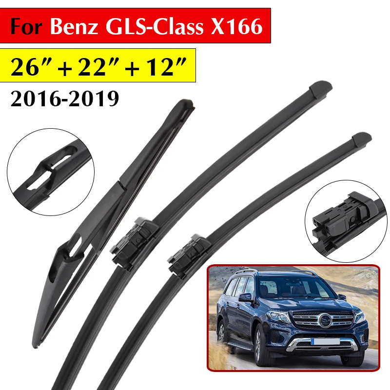 

KAWOO LHD Front & Rear Wiper Blades Set 26"+22"+12" For Benz GLS-Class X166 2016-2019 Windshield Windscreen Window Car Brushes