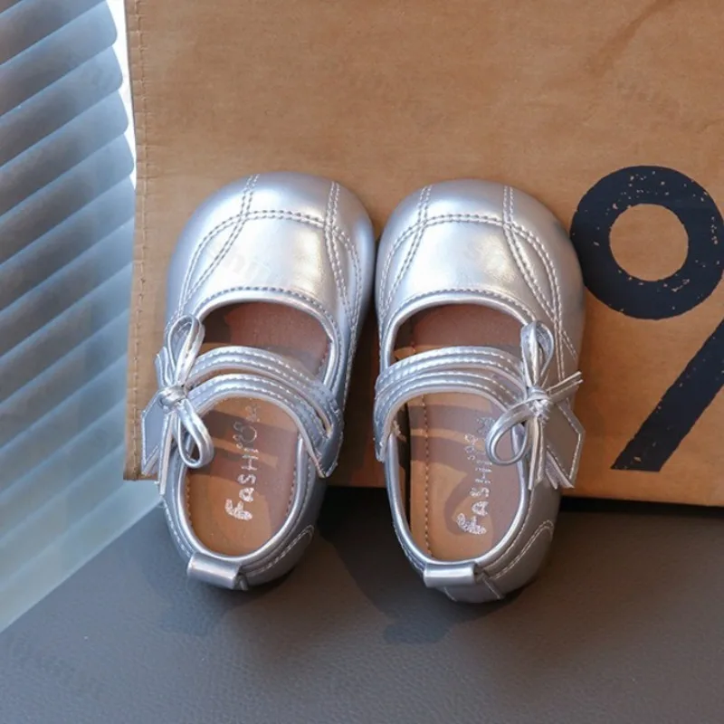Children Flats Fashion Butterfly Bow Comfort Soft Sole Non Slip Leather Shoes for Girl Lightweight Versatile Flat Princess Shoes
