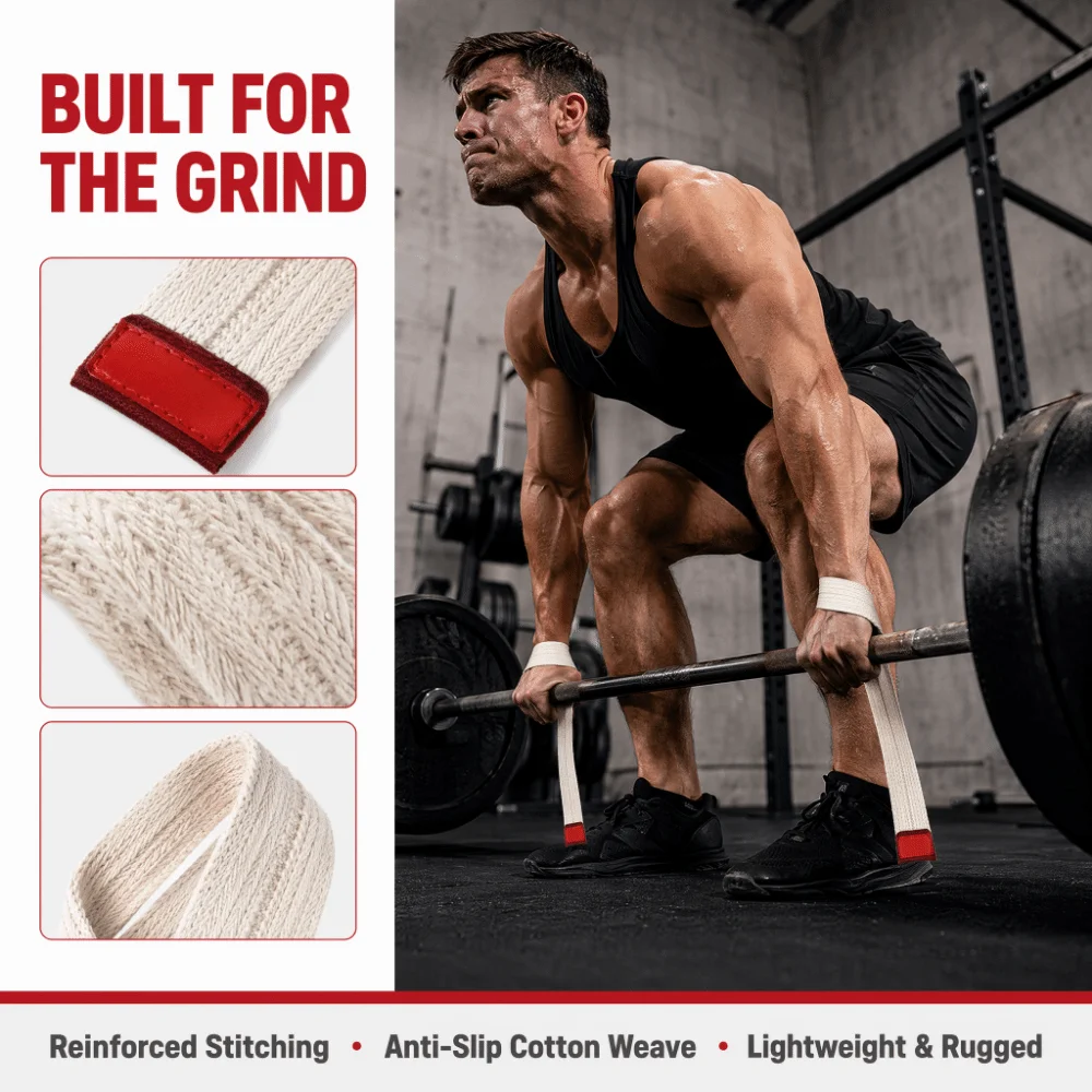 2PCS Cotton Lifting Straps Reinforced Stitching Breathable Weight Training Straps Loop End Sweat Absorbing Wrist Wraps