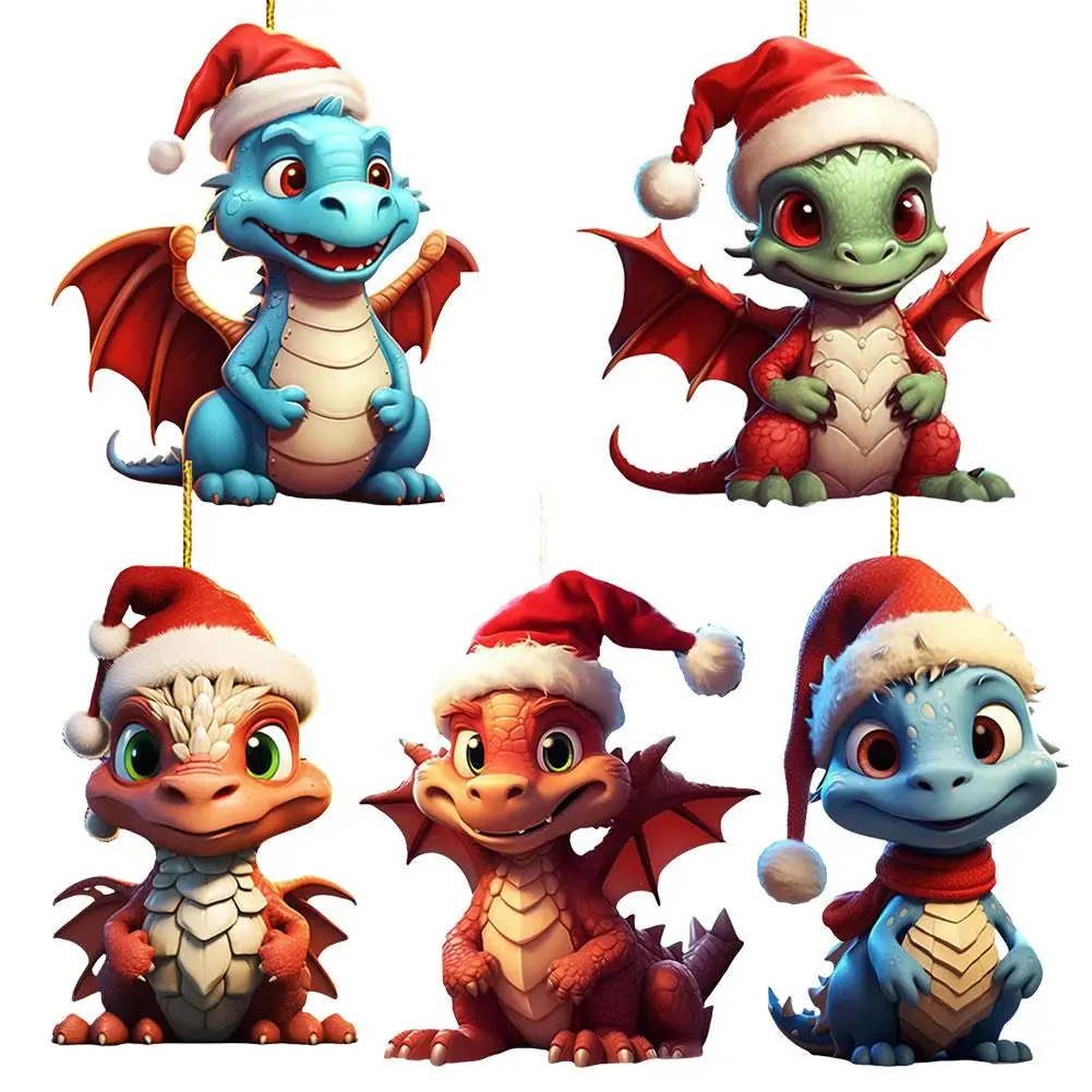 

New Christmas Dragon Baby 2D Acrylic Cartoon Dinosaur car Decoration Cute Ornament Pendant Christmas H2Y6