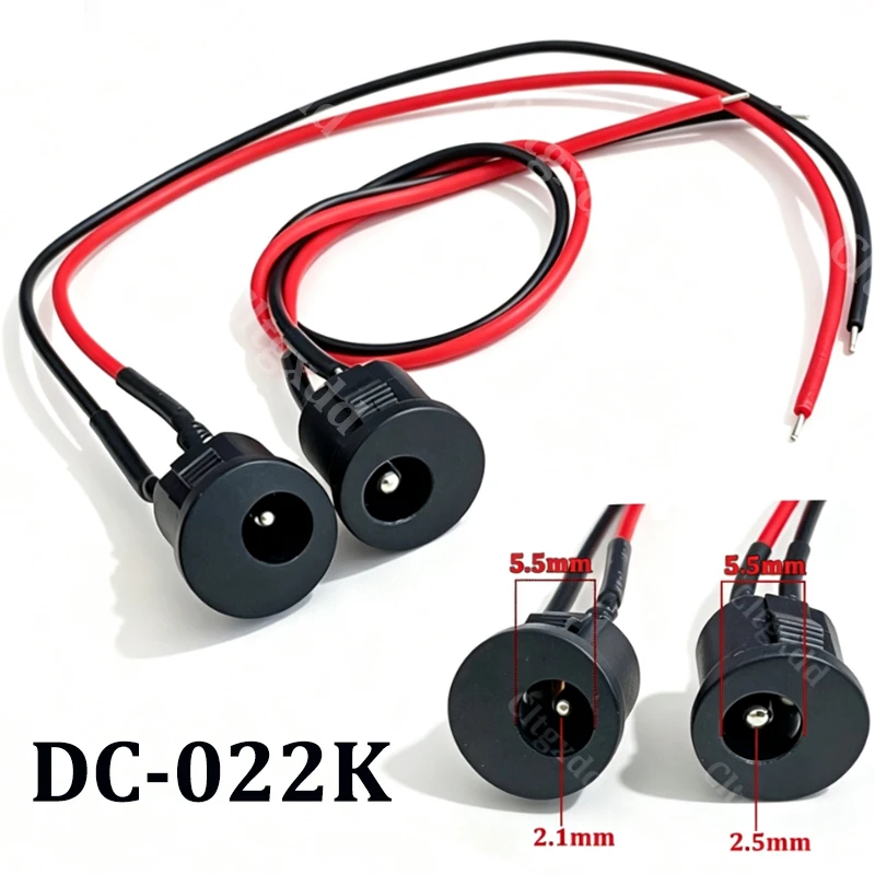 5 Stück DC-022K DC-Stromanschlussbuchse 5,5*2,1mm/5,5*2,5mm Einbaubuchse mit 20cm Rot-Schwarz-Kabel für DIY-Elektronik – Detail 1