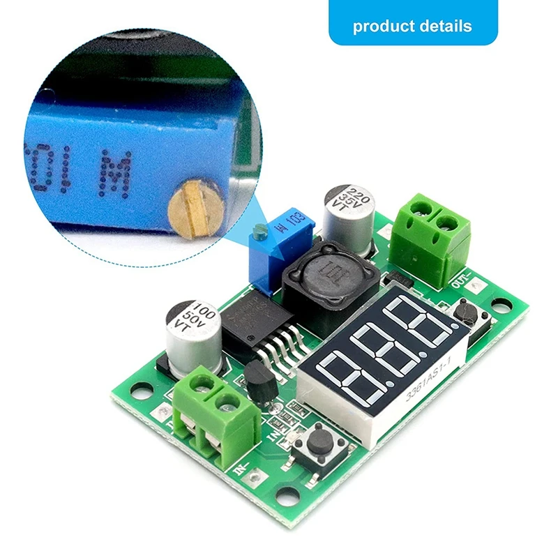 Módulo de conversión de potencia Buck de LM-2596 ajustable, entrada de 4,0-40V a salida de 1,25-37V, con pantalla LED de voltímetro, DC-DC