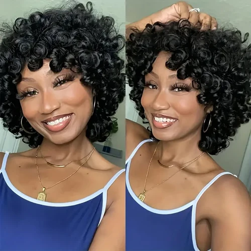 Pelucas de cabello humano rizado de huevo corto, peluca de corte Pixie, cabello brasileño hecho a máquina para mujeres, línea de cabello prearrancada, estilo Bob listo para usar