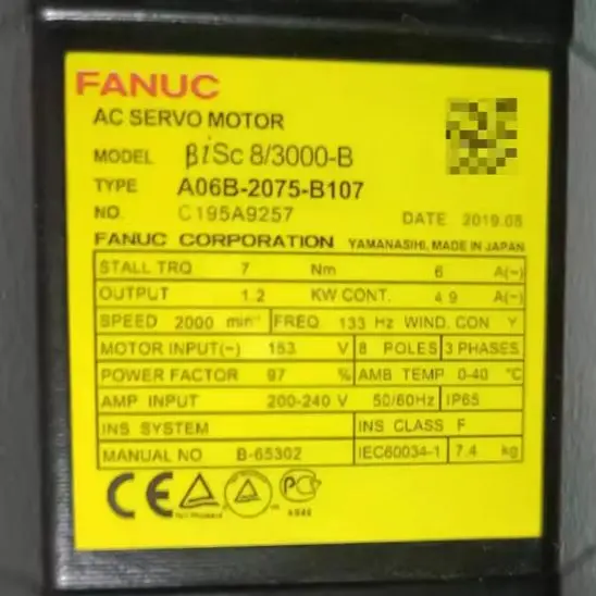 

A06B-2075-B107 Used Servo Motor Tested ok，A06B 2075 B107，Fast shipping