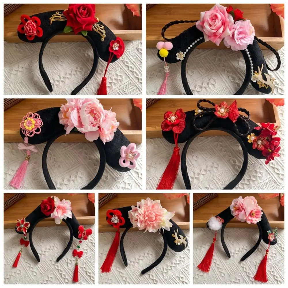 Sweet Hanfu Flower Headband Long Tassel Butterfly Chinese Style Hair Hoop Hair Accessories Chinese Knot Children Hair Bands