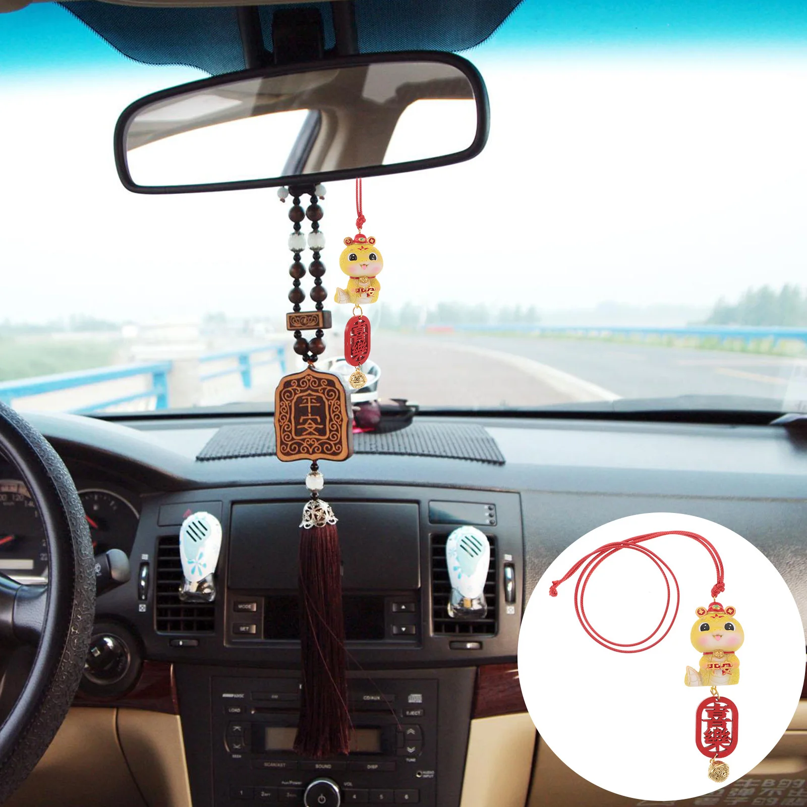 

Stylish Snake Car Pendant Rearview Mirror Charm New Year Fortune Blessing Luck Resin Metal Vintage Swing Interior Decoration