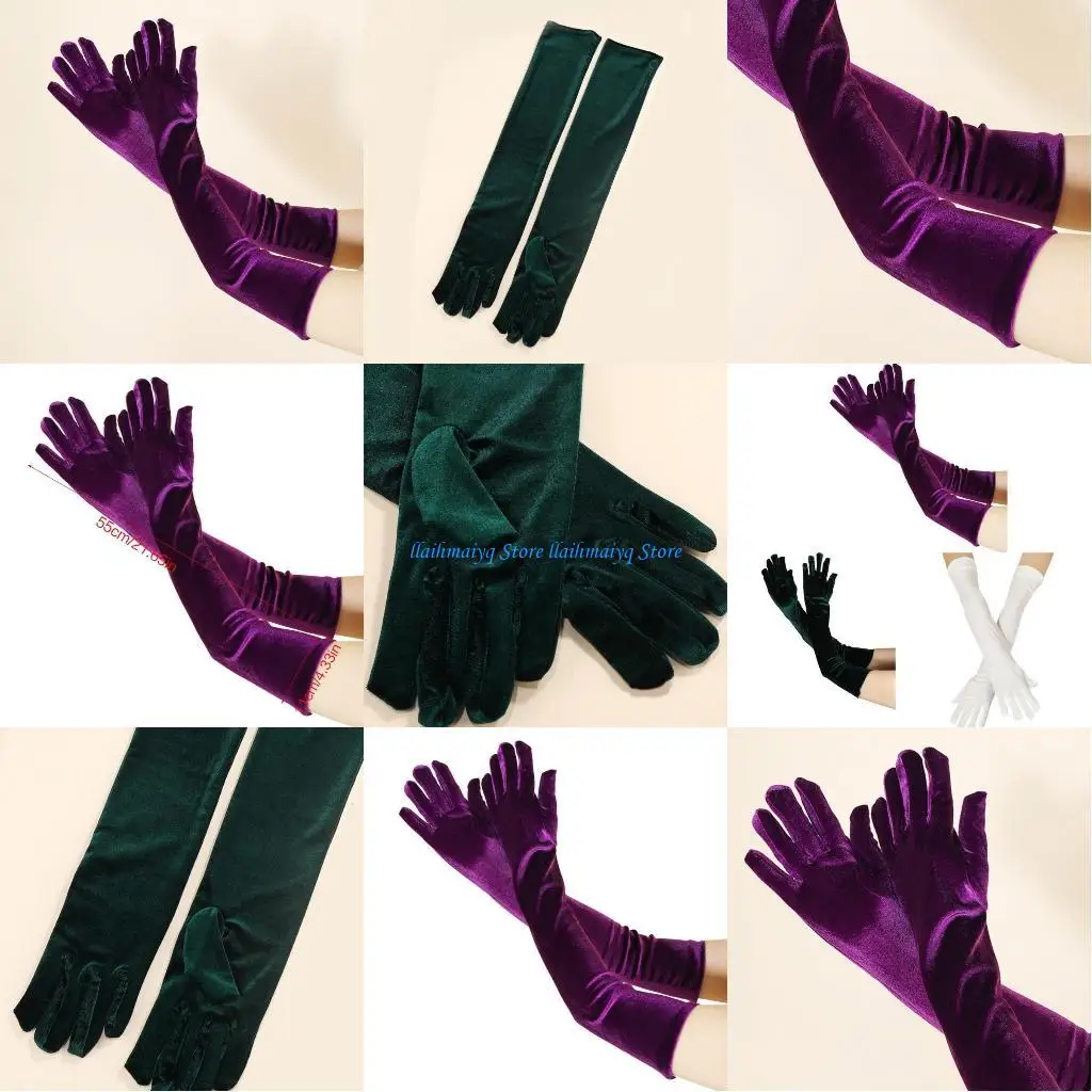 573B 여성 벨벳 장갑 오페라 장갑 벨벳 긴 장갑 연회 장갑 댄스 파티 장갑