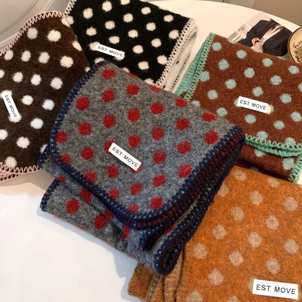 Fashion Color-Block Polka Dot Scarf Lightweight Korean Style Winter Shawl Warm Windproof Wool Scarf Autumn Winter
