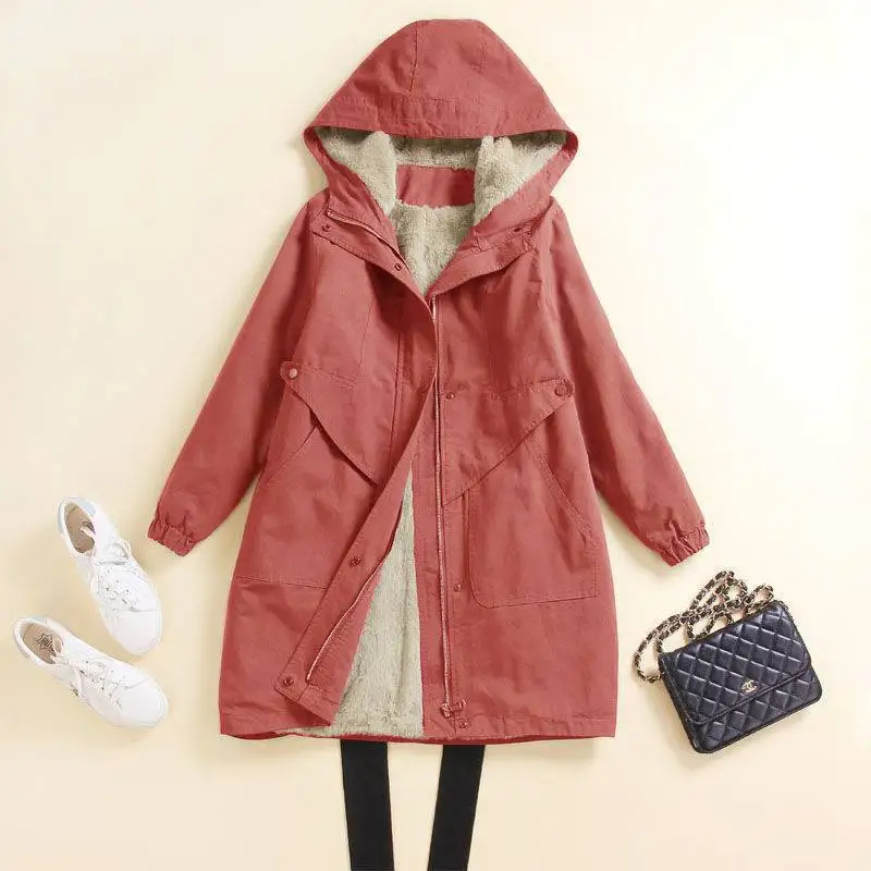 Parkas Women Mid Length Coats Hooded Zipper Jackets Full Sleeve Thick Y2k Streetwear Elegant Jacket Work Coat Autumn Winter 2025 4