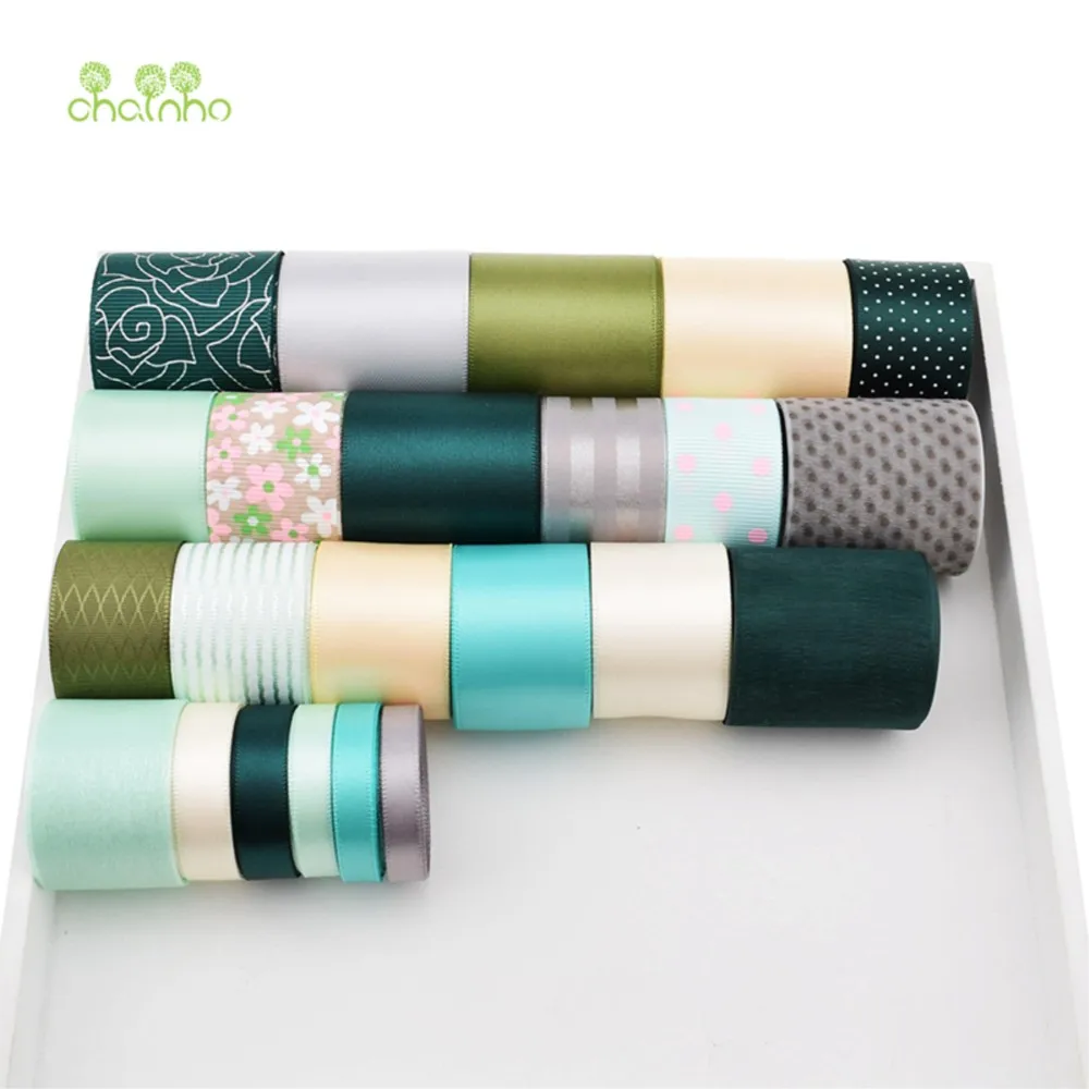 Chainho,Mix Green Ribbon Set,Hair Bow Making,DIY Handmade Crafts Gift Wrapping,Gift Packing Materials,Multiple Widths,15RB15