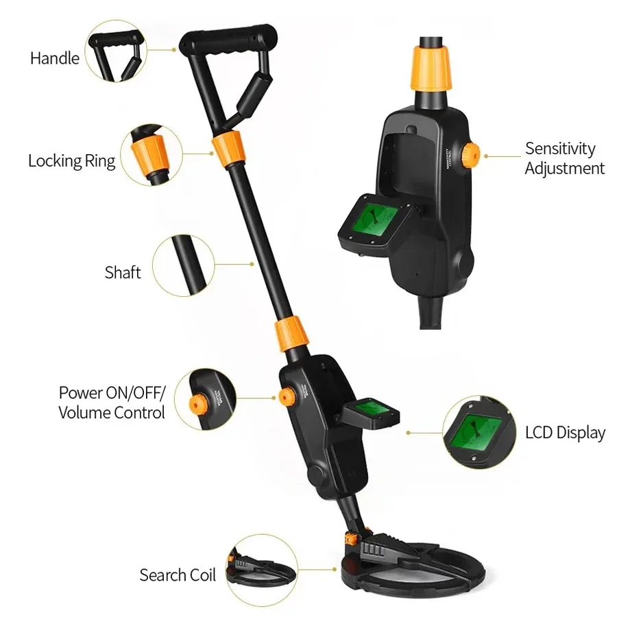 Metal Detector Underground Depth Scanner Adjustable Gold Silver Jewelry Treasure LCD Display Waterproof Search Metal Seeker Tool