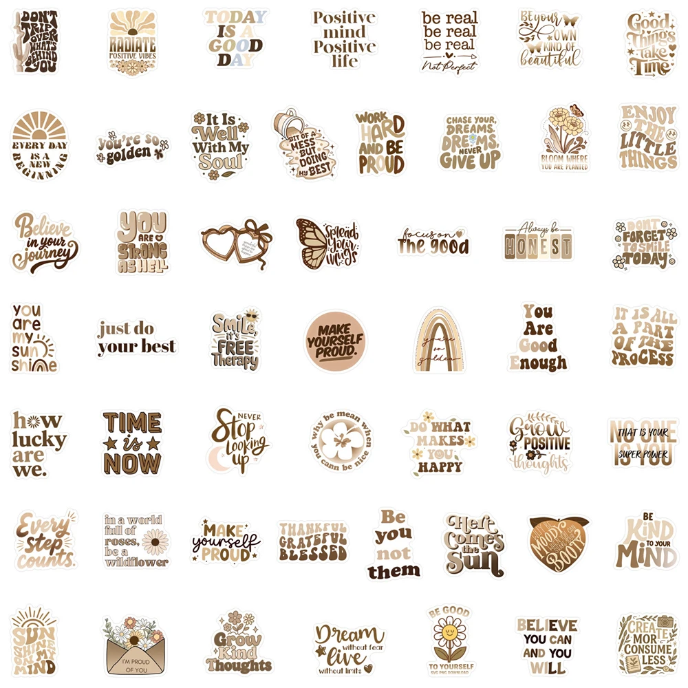 50/100Pcs Coffee Ins Inspirational Quote Stickers Removable PVC Waterproof DIY for Cup Phone Laptop Fridge Guitar Notebook Decal