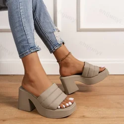 Pantofle letnie buty na wysokim obcasie damskie masywne sandały projektują nowe buty na co dzień na platformie z klapkami zapinki Zapatos Femme