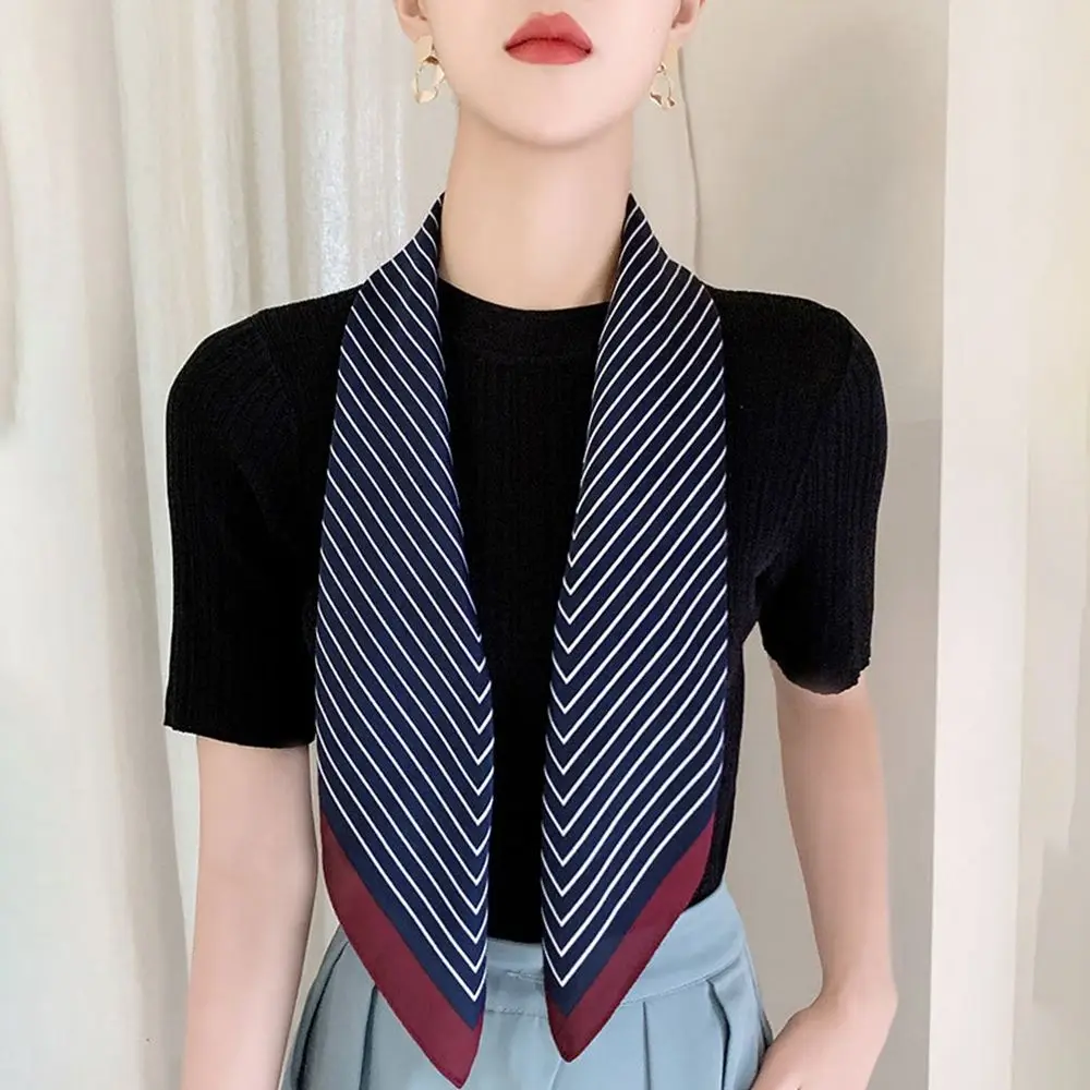 وشاح حريري عقال حقيبة فرنسية الديكور وشاح مربع كبير مخطط وشاح مطبوع الإناث شال وشاح حريري الأوشحة الكورية نمط