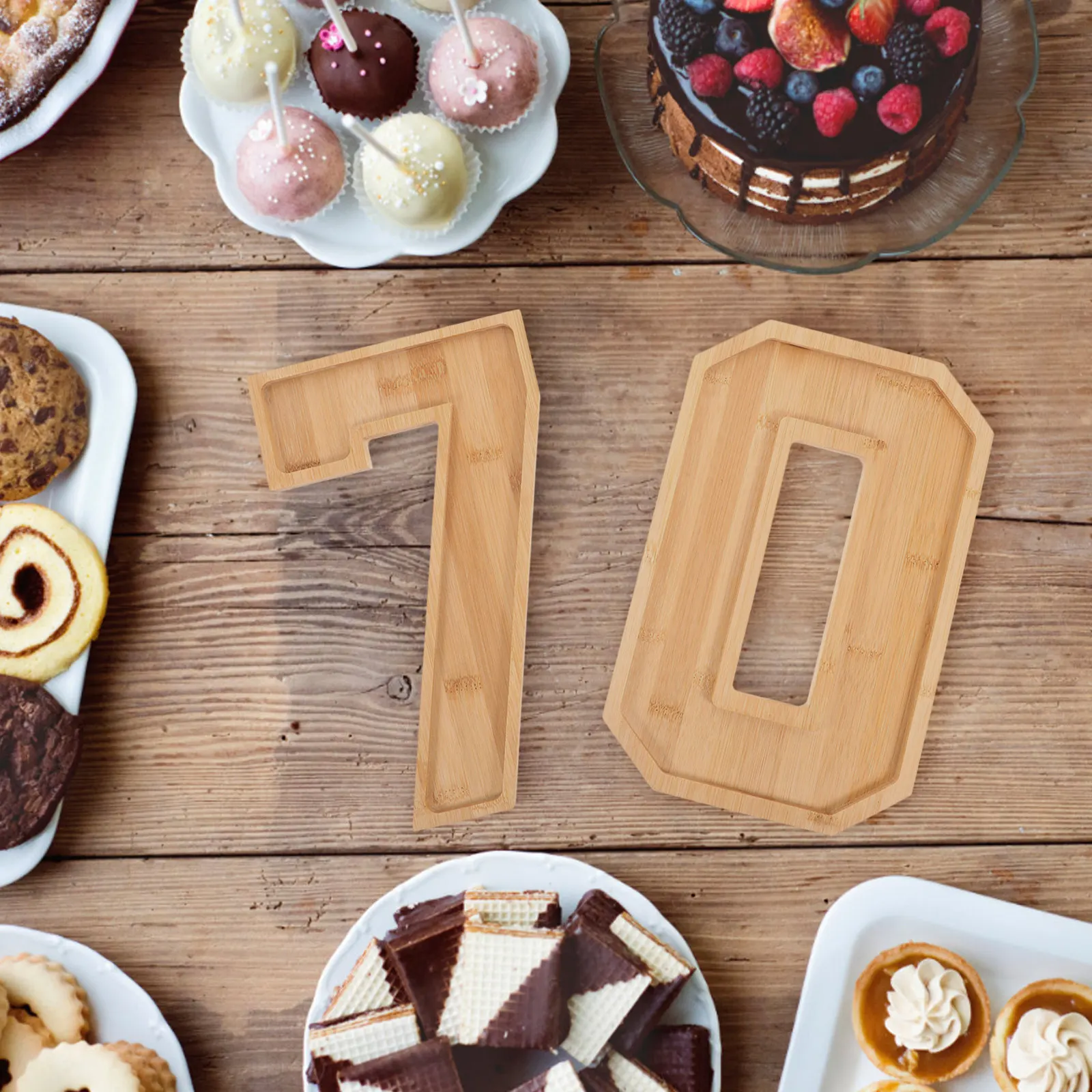 1 Set Wooden Number Shape Serving Tray Multi-Function Food Tray for Snacks Fruits Candy Cake Party Decoration Wood Number Plate