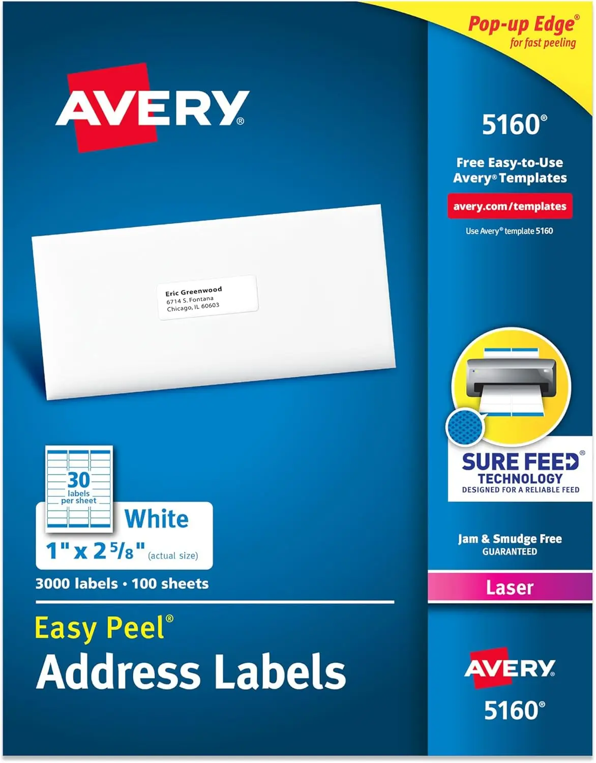 

Easy Peel Printable Address Labels, 1" x 2-5/8" Customizable Stickers, White, 3,000 Blank Mailing Labels for Shipping and More