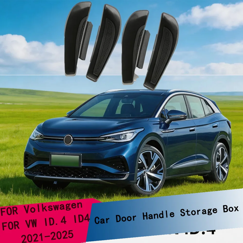 4-teiliges Set ABS Auto-Türgriff-Aufbewahrungsboxen Türarmlehnen-Halter Organizer für Volkswagen ID.4 ID4 2021-2025 Auto-Zubehör