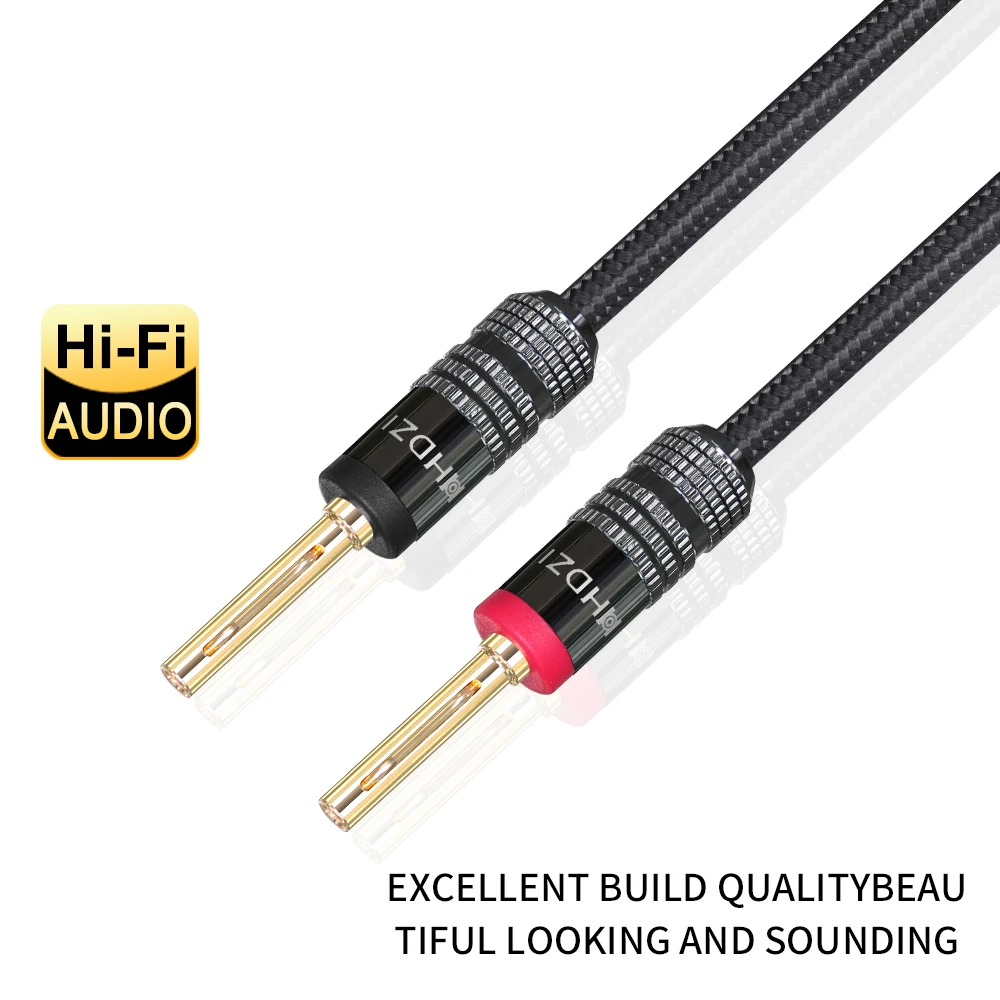 14AWG Speaker Cable Wire with Gold-Plated Banana Tip Plugs in-Wall CL2 Rated Heavy Duty Braided 99.9% Oxygen-Free Copper