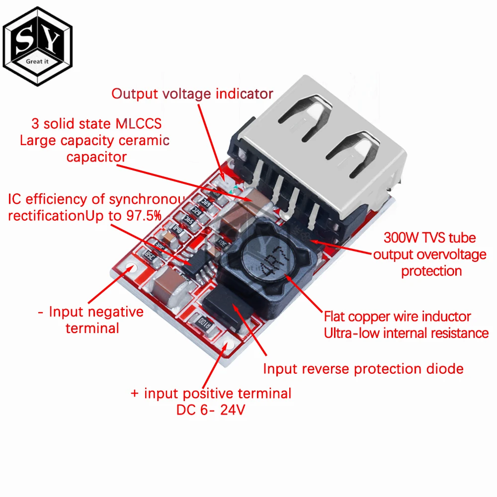 Fine 6-24V 12V/24V to 5V 3A CAR USB Charger Module DC Buck step down Converter 12v 5v power supply module