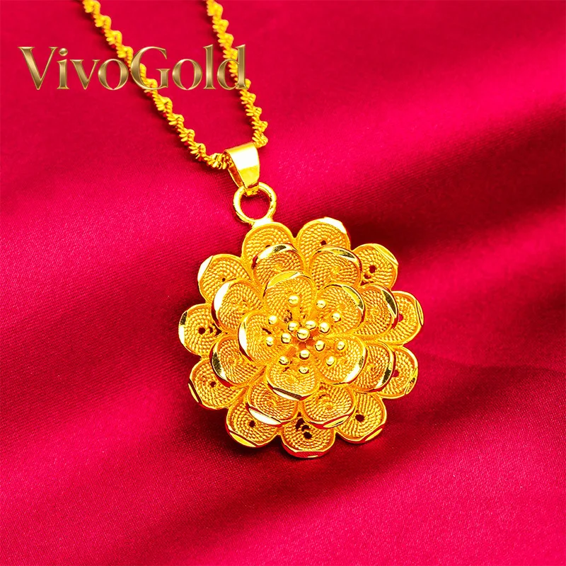 

Ожерелье с подвеской в виде большого цветка VivoGold из 24-каратного золота AU999, мягкое золото, объемные многослойные лепестки, ярко распускающиеся, в сочетании с...