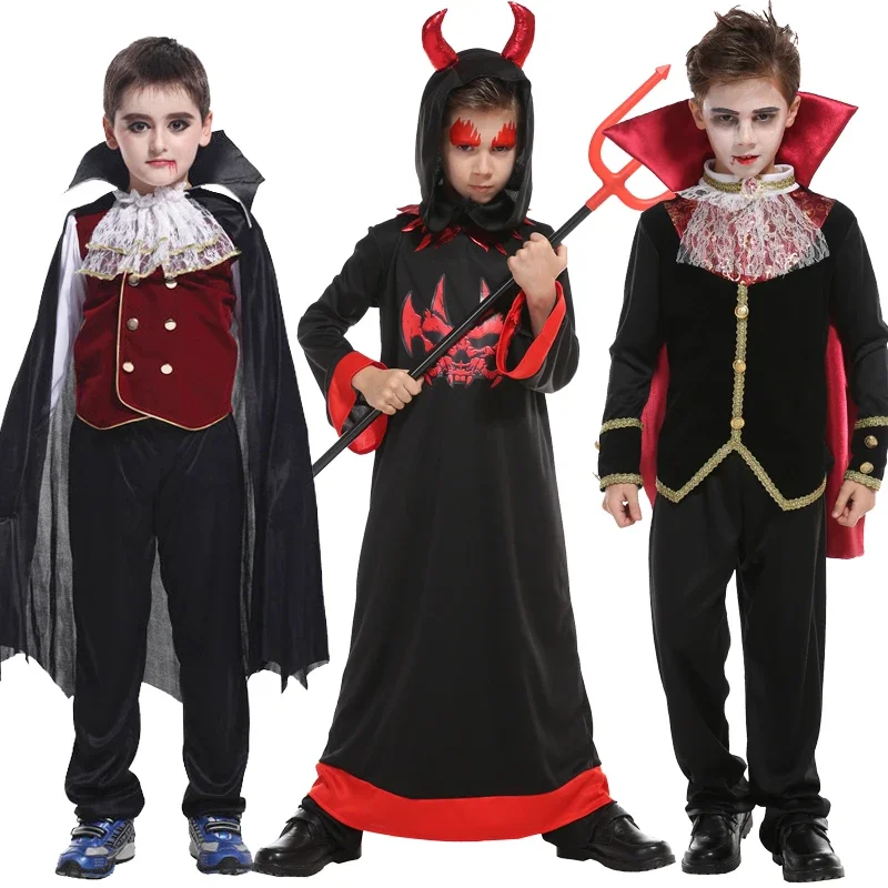 Wampir Dracula Cosplay Dress Up Kostiumy dla 5-10 lat Chłopiec Halloween Wampir Peleryna Dzieci Odgrywanie ról Karnawał Impreza Ubrania