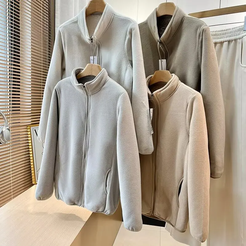 ex Thiened Fce Lined Stand Collar Lamb Fur Jaet Autumn Winter Warm Outerwear for Men And Women