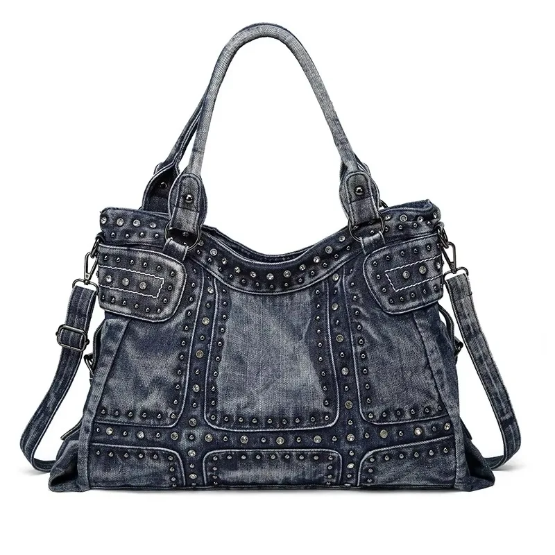 2024 Canvas Casual Bag Fashion Personality Shoulder Messenger Bag Diamond Ladies Denim Bag