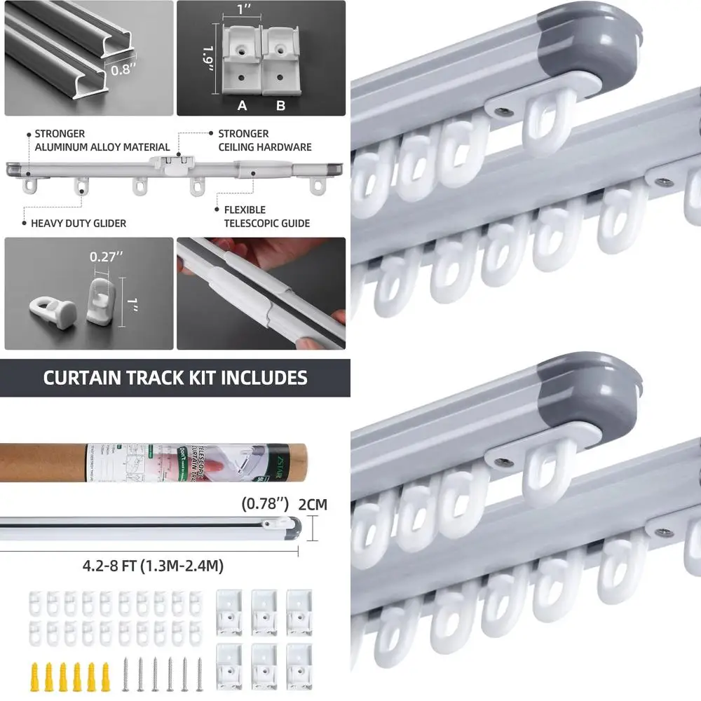 

Adjustable Ceiling-Mounted Curtain Track, 51-94 Inches, Ideal for Room Dividers, Showers, and Wide Windows (2-Pack) White