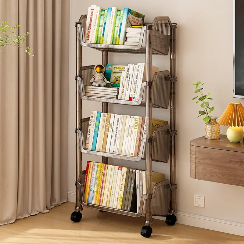 Bookshelf Standing Storage Rack Movable Organizer Cart with Wheels Wall Mounted Book Trolley Furniture for Beauty Salon Tool