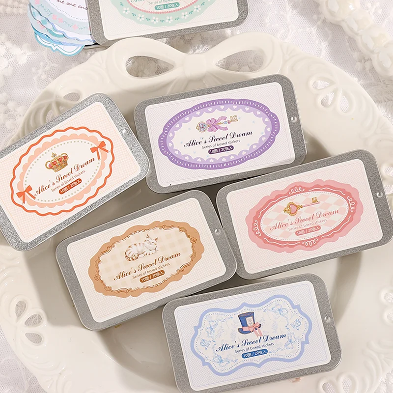 Tomato Girl Alice Sweet Dream Boxed Sticker Pack 6 Boxes Vintage Storybook Label Stickers for Journaling DIY