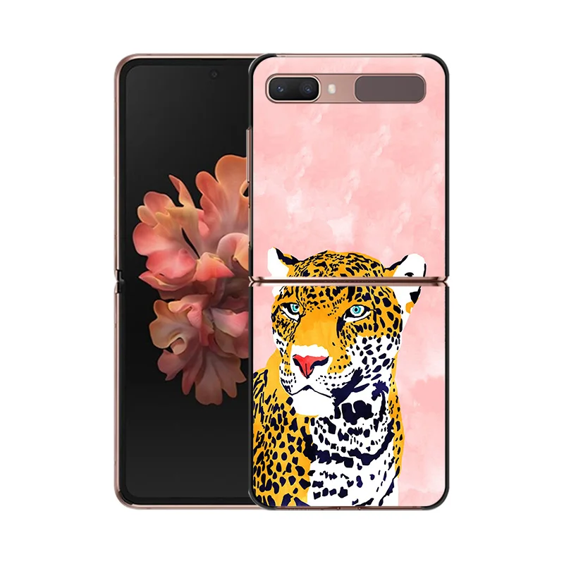 Black Phone Cases for Samsung Z Flip 6 5 4 3 Pink Leopard Flower Hard Galaxy ZFlip6 Flip5 Flip4 Flip3 Mobile Phone Shell Cover