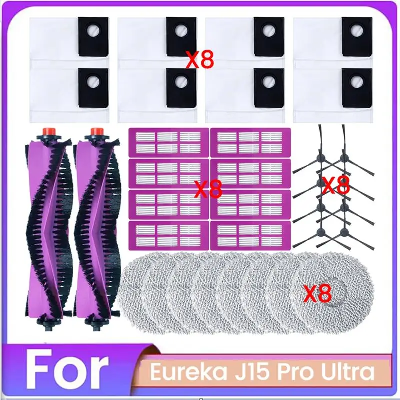 

Комплект запасных частей A24F-34PCS для пылесоса Eureka J15 Pro Ultra: основная и боковые щетки, HEPA-фильтр, салфетка для влажной уборки, мешок для сбора пыли