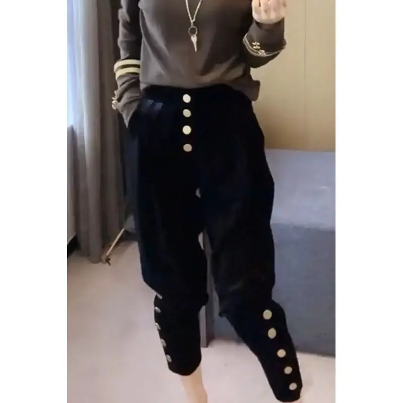 Winter Thick Solid Pants Women Fashion Warm Loose Wide Leg Trousers Fashion Causal Elastic High Waist Pants Outwear T197