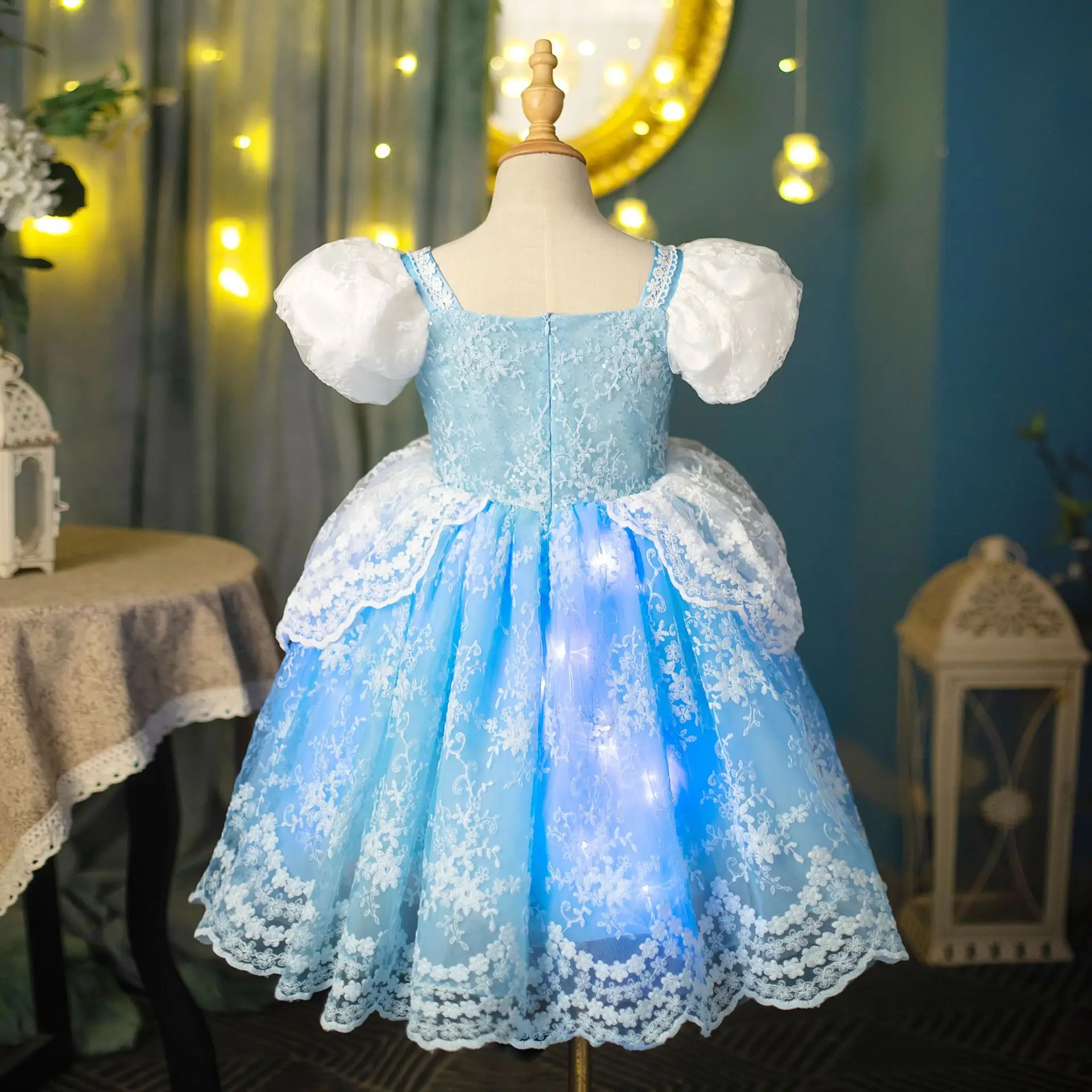 Cinderlla Dress For Girls Luxury Fluffy Lace Princess Costume Kids Halloween Carnival Cosplay Outfit Fantasy Fairy Disguise Sets