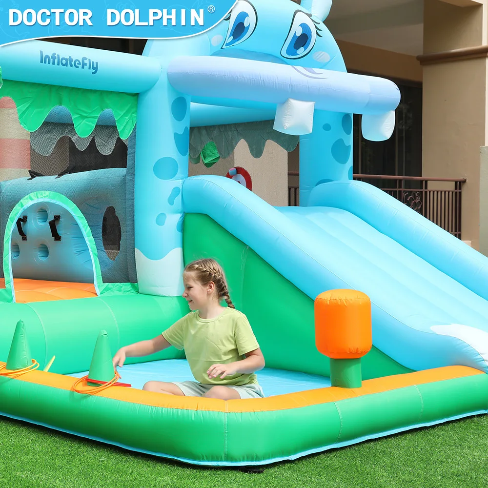 Doctor Dolphin Inflatable Bounce House With Ball Pit Oxford Material Jumping Castle With Blower Bouncy House Toys For Kids