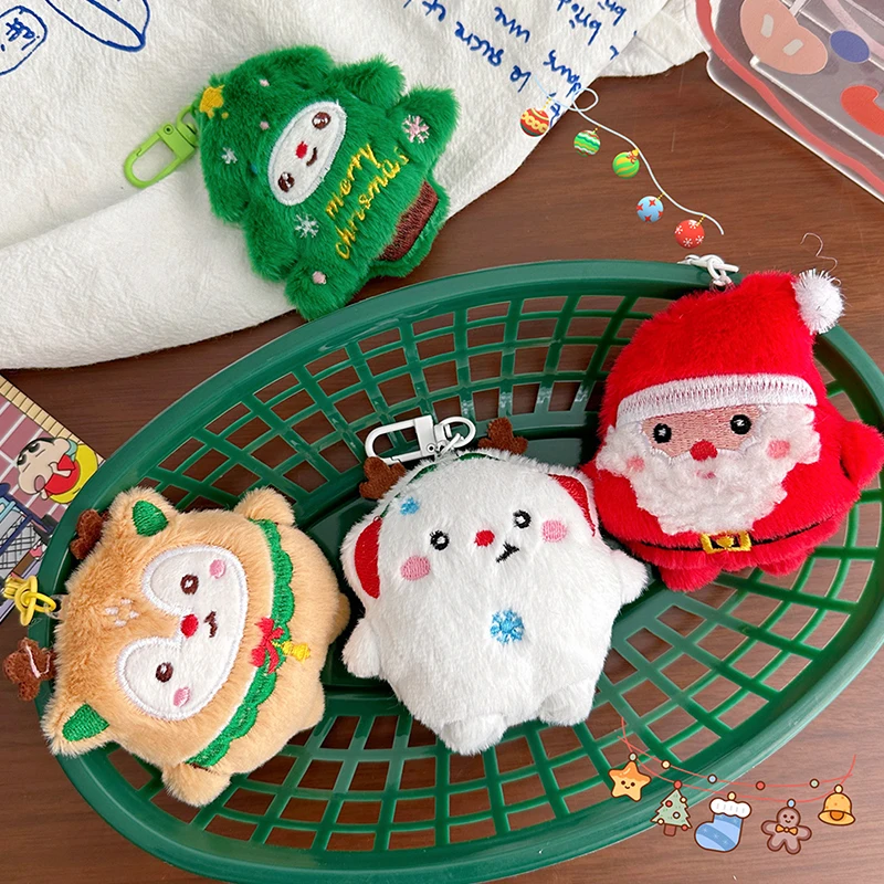 1PC New Cute Cartoon Creative Plush Pendant Kawaii Backpack Pendant Decor Santa Claus Elk Christmas Tree Keychain Accessories