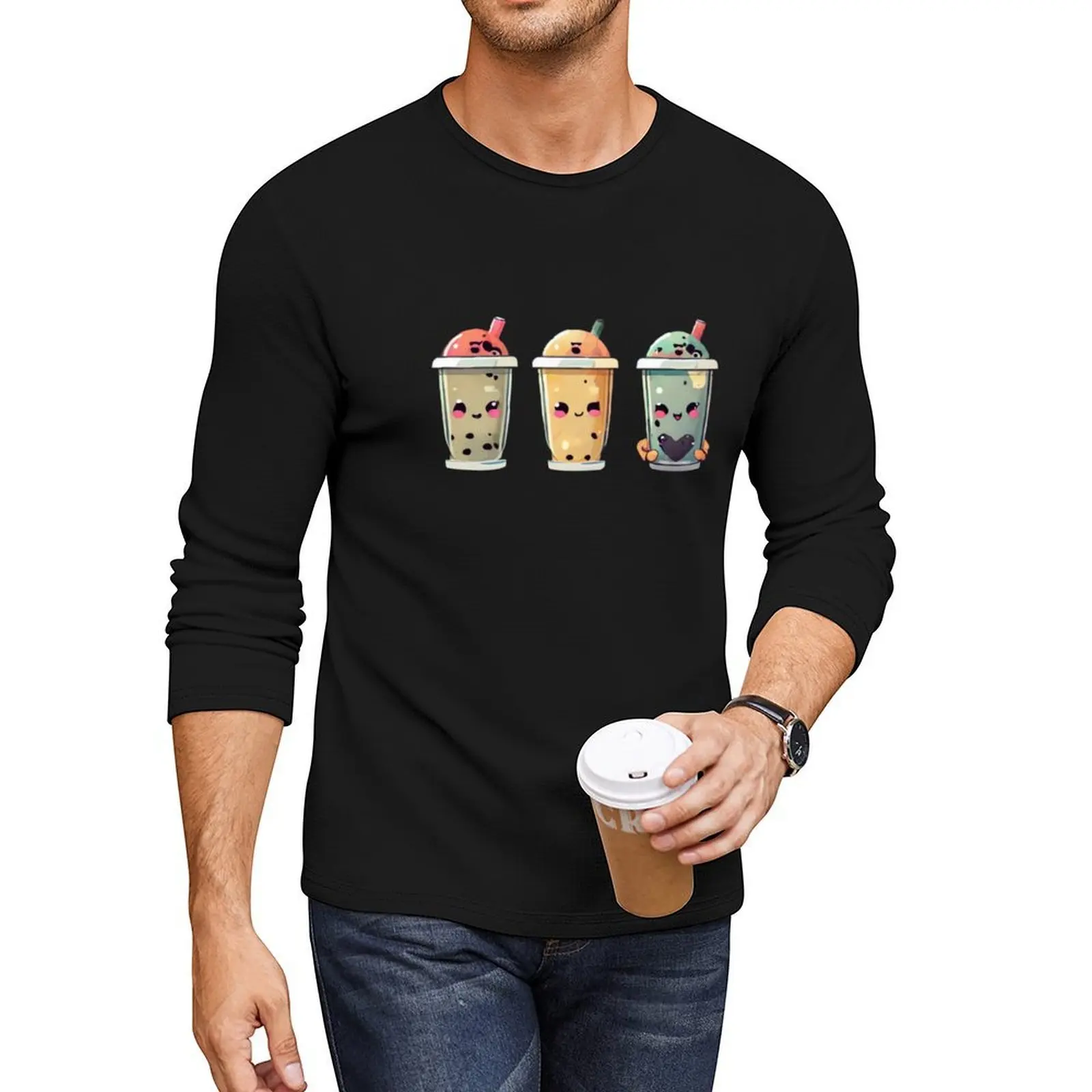 

Bes Teas Boba Long T-Shirt kawaii clothes plus size tops sweat shirts Tee shirt mens plain t shirts