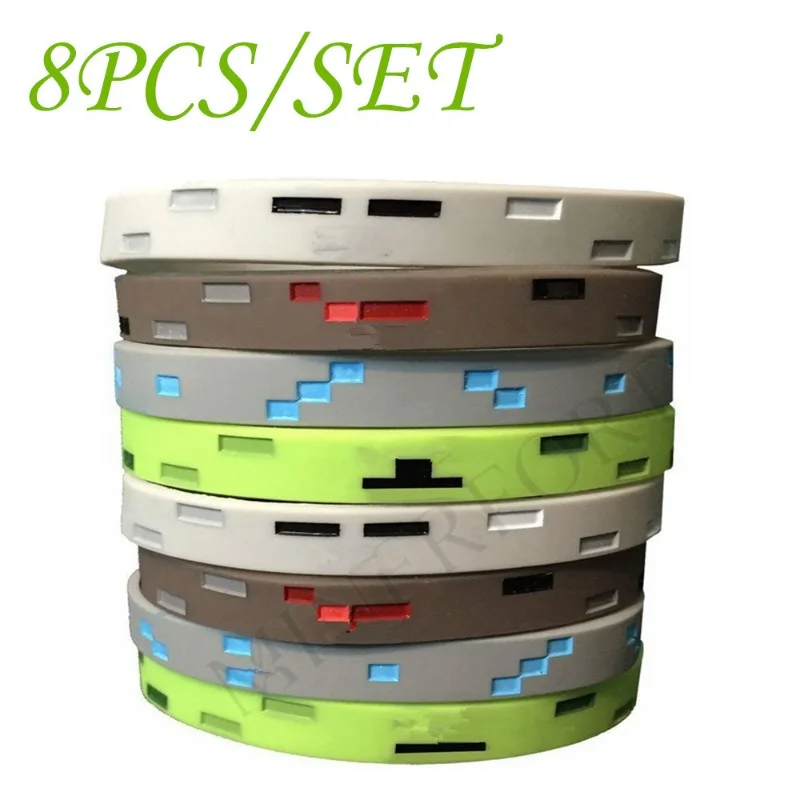 Pixel Game Party Wristbands Model 4 Color Sports Silicone Bracelet Toys Party Favors Gift Mc 8pcs Tableware Kit Supplie Kids