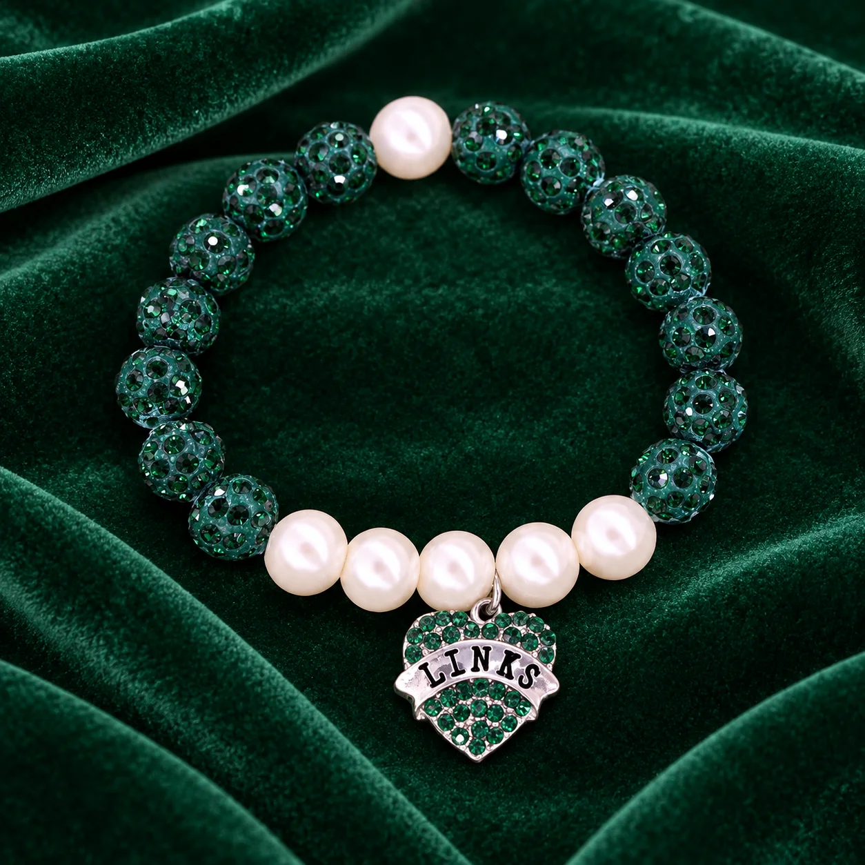 Bling Green Beads The Links Inc 1946 Bracelets Sorority Greek Letter Jewelry Links Soror Member Anniversary Gifts for Party