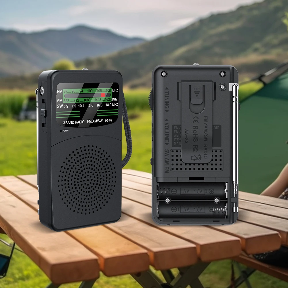 Portable AM FM SW Radio Battery Operated Radio with LED Flashlight Pocket Radio for Outdoor Camping and Emergency
