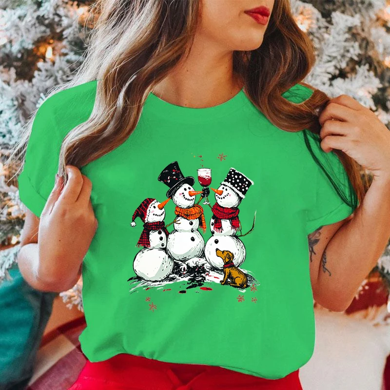 

New Christmas Snowman Graphic Printed T Shirt Cool Short Sleeve Unisex Christma Fashion Streetwear Personality Tees Top