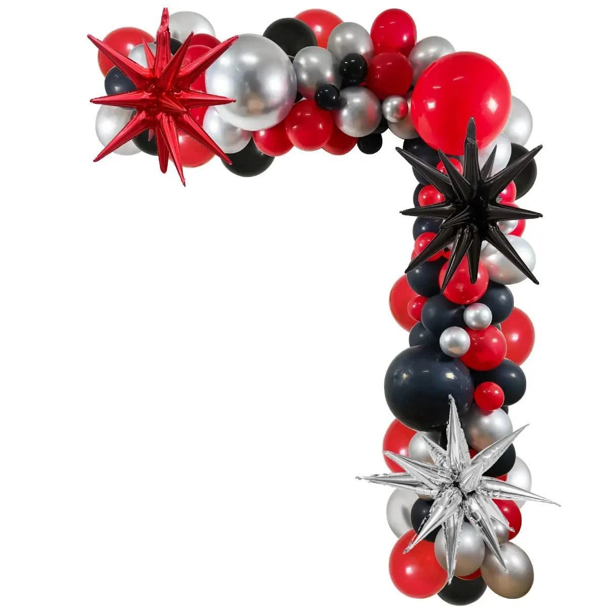 Latex balloon arch set with dark power theme, black, red and silver color, 98 pieces in total