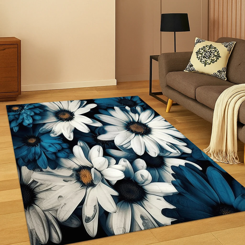 Gänseblümchen-Sonnenblumen-Blumenmuster-Teppich für Zuhause, Schlafzimmer, Wohnzimmer, Sofa, Fußmatte, Küche, Dekor, Kinderspiel, rutschfeste Teppichmatte
