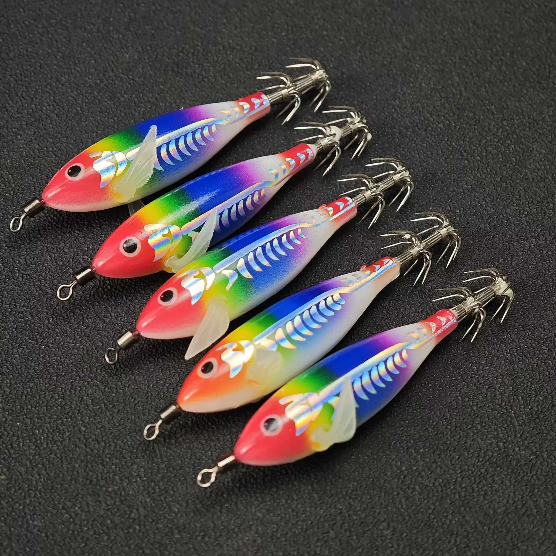 24 Stück/Set Leuchtender Tintenfisch-Jig 8cm/5,7g Garnelen-Angelköder mit Haken Meeresfischerei-Zubehör Künstlicher Köder Oktopus-Köder – Detail 2