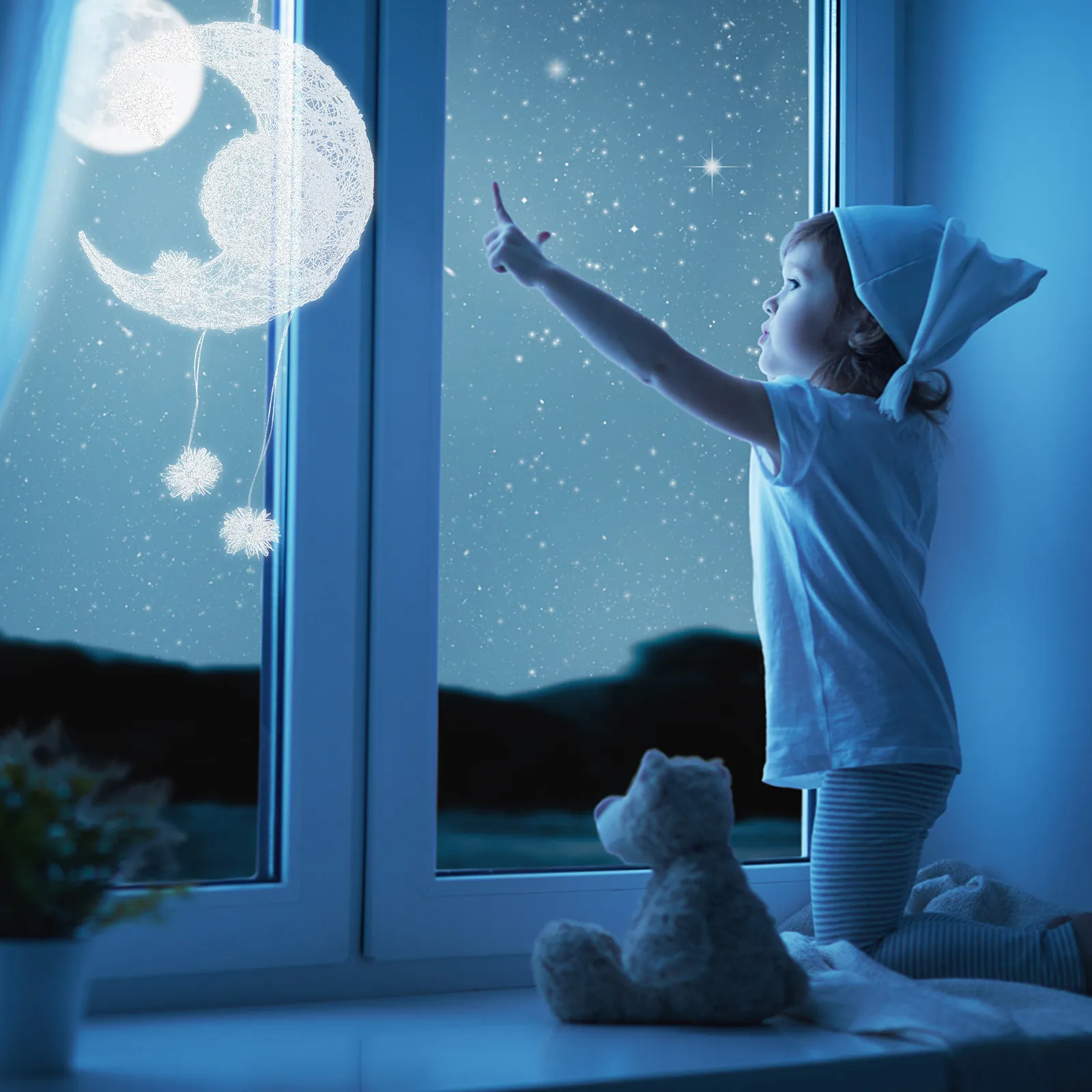 

1Pcs Creative Moon Star Ceiling Light Aluminum Wire Pendant Lamp 's Room Hanging Light Indoor Ceiling Lamp Decor