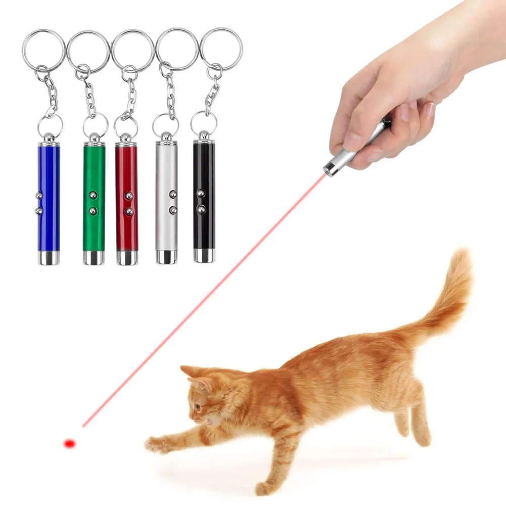 Pet Cat Toy 2 In 1 LED Chase Training Red Light Pen Mini Track Running Recovery Flashlight Pointer Keychain for Multi Teaching 1